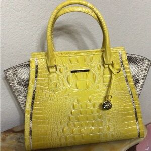 Yellow Crocodile-Embossed Satchel with Structured Design